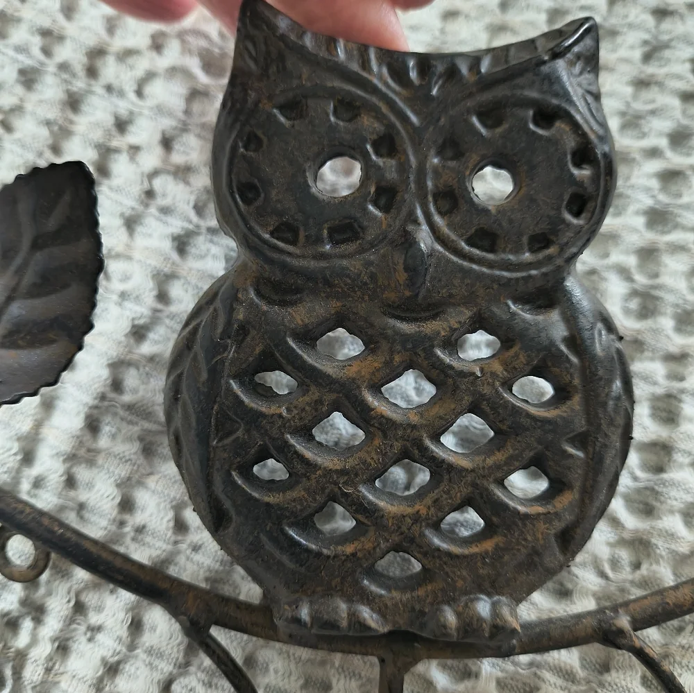 Cast Iron Owl 3 Hook Key Holder Wall Mountable Home Decor Dark Brown Boho Rustic